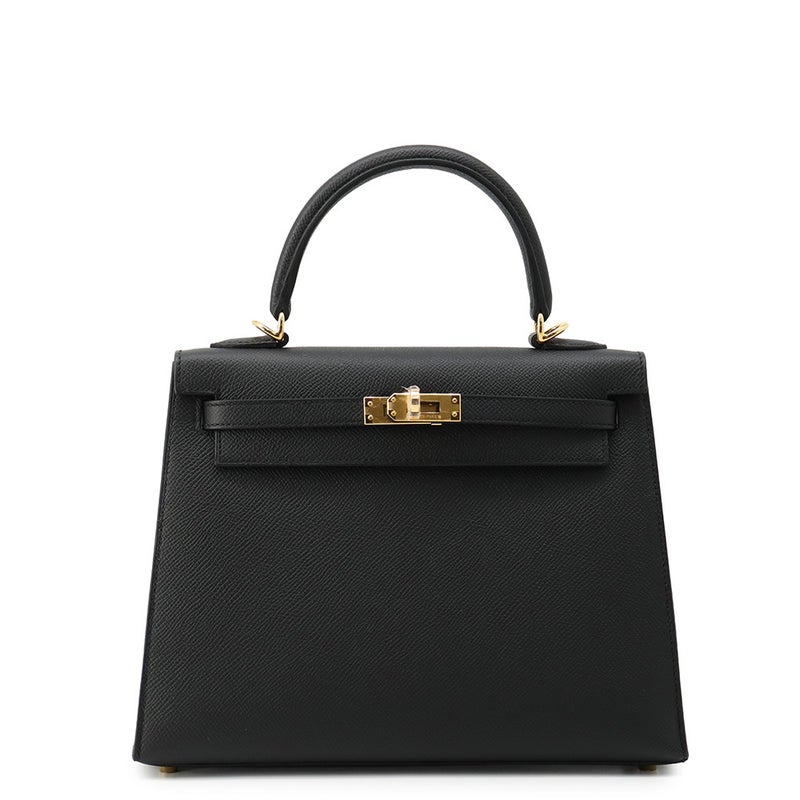 エルメス ハンドバッグ ケリー25 外縫い ブラック/ゴールド金具 ヴォーエプソン G刻印 HERMES Kelly 2wayバッグ 黒