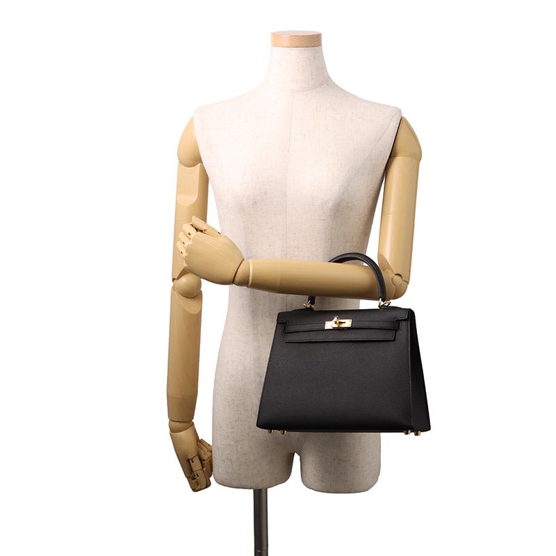 エルメス ハンドバッグ ケリー25 外縫い ブラック/ゴールド金具 ヴォーエプソン G刻印 HERMES Kelly 2wayバッグ 黒