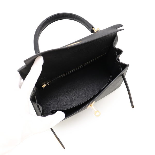 エルメス ハンドバッグ ケリー25 外縫い ブラック/ゴールド金具 ヴォーエプソン G刻印 HERMES Kelly 2wayバッグ 黒