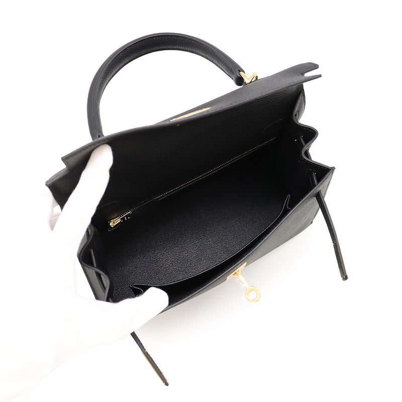 エルメス ハンドバッグ ケリー25 外縫い ブラック/ゴールド金具 ヴォーエプソン G刻印 HERMES Kelly 2wayバッグ 黒