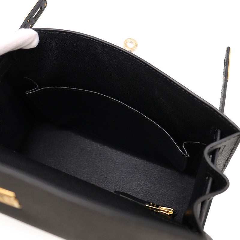 エルメス ハンドバッグ ケリー25 外縫い ブラック/ゴールド金具 ヴォーエプソン G刻印 HERMES Kelly 2wayバッグ 黒