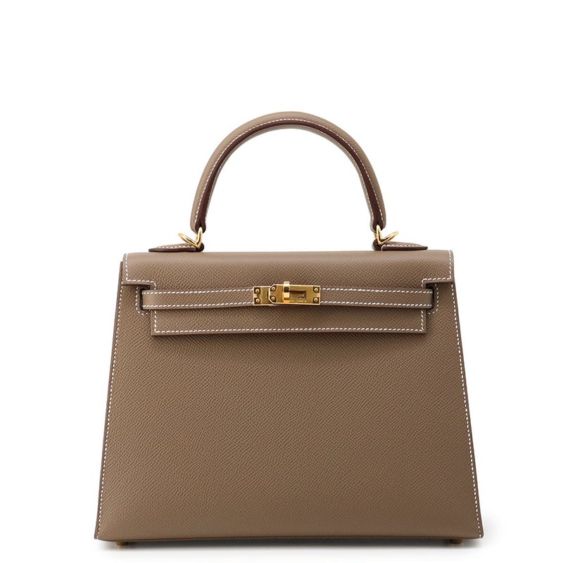 エルメス ハンドバッグ ケリー25 外縫い エトゥープ/ゴールド金具 エプソン G刻印 HERMES Kelly 2wayバッグ