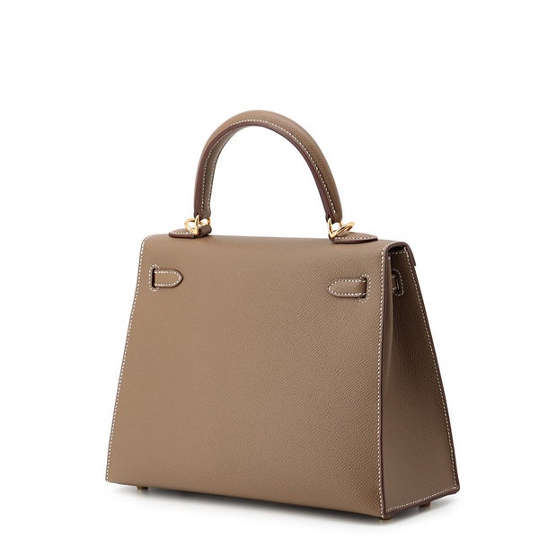エルメス ハンドバッグ ケリー25 外縫い エトゥープ/ゴールド金具 エプソン G刻印 HERMES Kelly 2wayバッグ