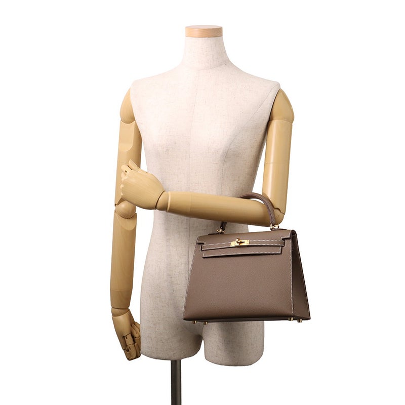エルメス ハンドバッグ ケリー25 外縫い エトゥープ/ゴールド金具 エプソン G刻印 HERMES Kelly 2wayバッグ