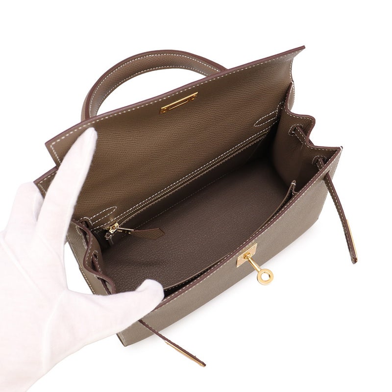 エルメス ハンドバッグ ケリー25 外縫い エトゥープ/ゴールド金具 エプソン G刻印 HERMES Kelly 2wayバッグ