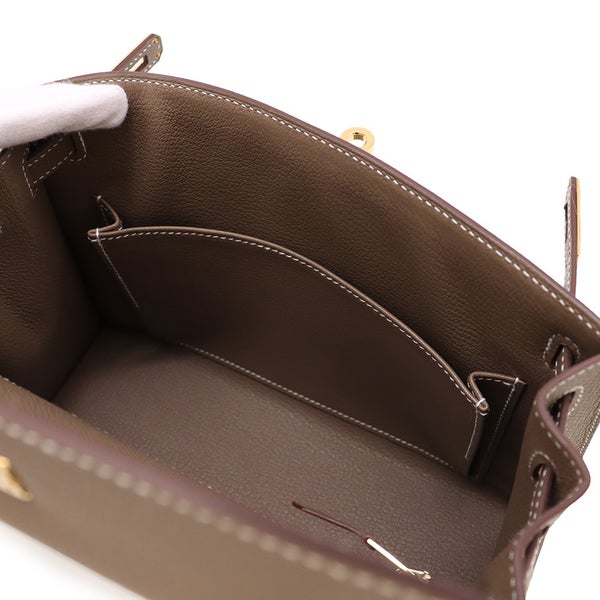 エルメス ハンドバッグ ケリー25 外縫い エトゥープ/ゴールド金具 エプソン G刻印 HERMES Kelly 2wayバッグ