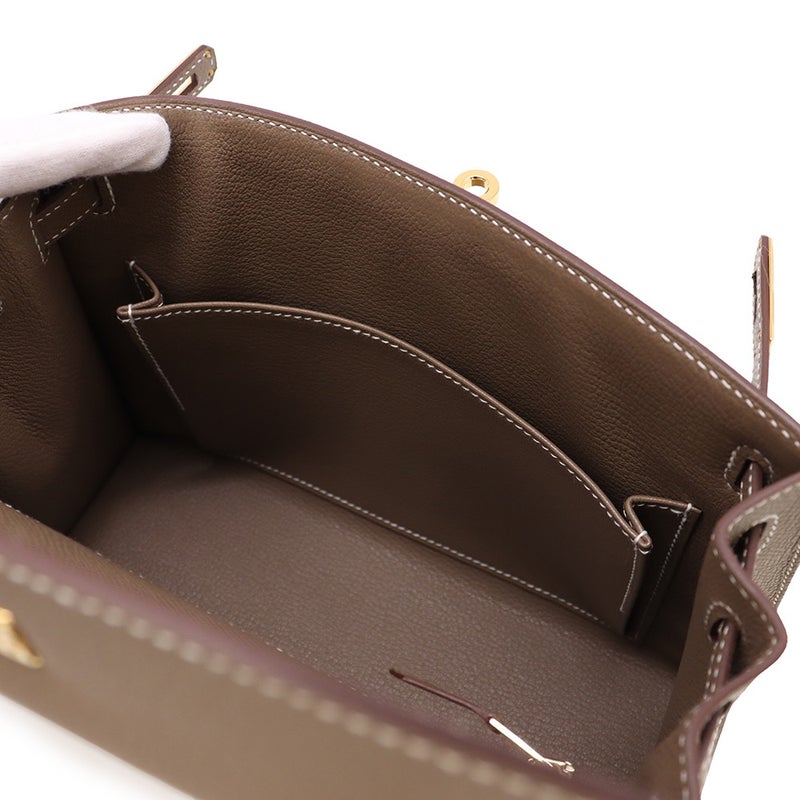 エルメス ハンドバッグ ケリー25 外縫い エトゥープ/ゴールド金具 エプソン G刻印 HERMES Kelly 2wayバッグ