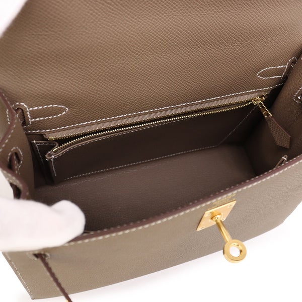 エルメス ハンドバッグ ケリー25 外縫い エトゥープ/ゴールド金具 エプソン G刻印 HERMES Kelly 2wayバッグ