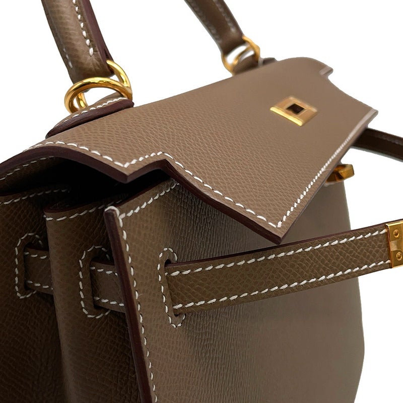 エルメス ハンドバッグ ケリー25 外縫い エトゥープ/ゴールド金具 エプソン G刻印 HERMES Kelly 2wayバッグ