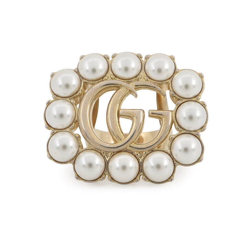 グッチ リング クリスタル ダブルGロゴ メタル フェイクパール サイズXS GUCCI アクセサリー 指輪