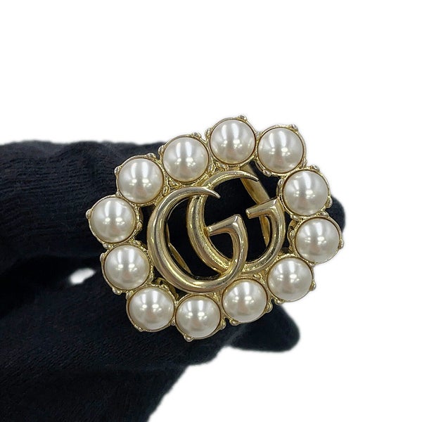グッチ リング クリスタル ダブルGロゴ メタル フェイクパール サイズXS GUCCI アクセサリー 指輪