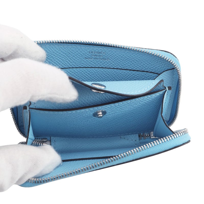 エルメス コインケース マカロン コンパクト セレステ/シルバー金具 エプソン K刻印 財布 ショルダーウォレット