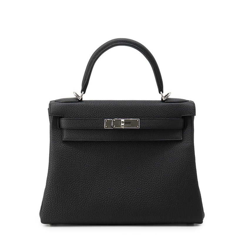エルメス ハンドバッグ ケリー28 内縫い ブラック/シルバー金具 トゴ G刻印 HERMES Kelly 2wayバッグ 黒