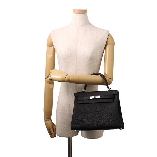 エルメス ハンドバッグ ケリー28 内縫い ブラック/シルバー金具 トゴ G刻印 HERMES Kelly 2wayバッグ 黒