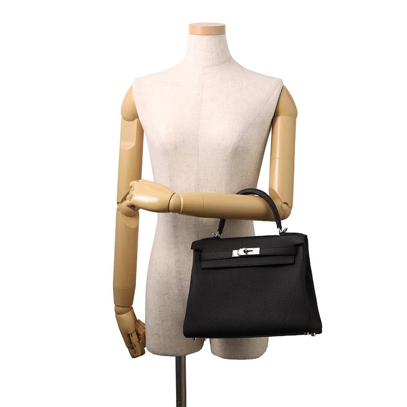 エルメス ハンドバッグ ケリー28 内縫い ブラック/シルバー金具 トゴ G刻印 HERMES Kelly 2wayバッグ 黒