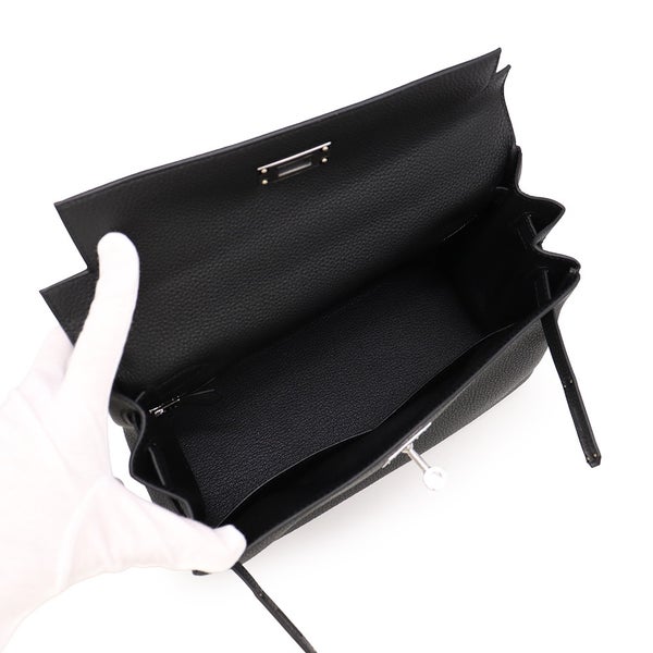 エルメス ハンドバッグ ケリー28 内縫い ブラック/シルバー金具 トゴ G刻印 HERMES Kelly 2wayバッグ 黒