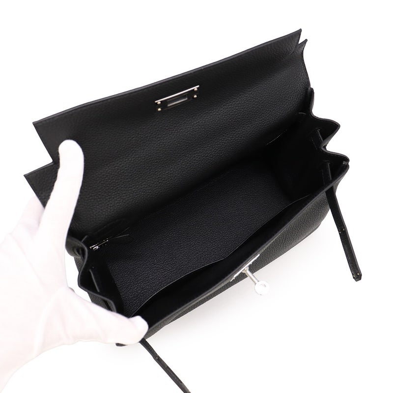 エルメス ハンドバッグ ケリー28 内縫い ブラック/シルバー金具 トゴ G刻印 HERMES Kelly 2wayバッグ 黒