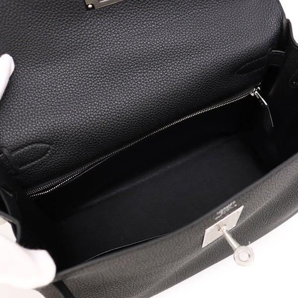 エルメス ハンドバッグ ケリー28 内縫い ブラック/シルバー金具 トゴ G刻印 HERMES Kelly 2wayバッグ 黒