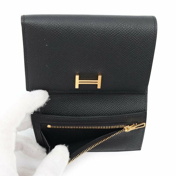 エルメス 三つ折り財布 ベアンコンビネ ブラック/ゴールド金具 エプソン W刻印 HERMES 財布