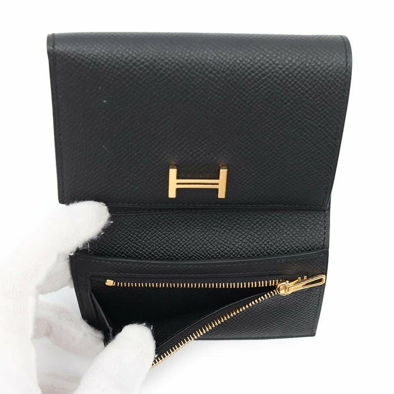 エルメス 三つ折り財布 ベアンコンビネ ブラック/ゴールド金具 エプソン W刻印 HERMES 財布