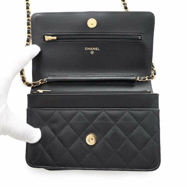 シャネル チェーンウォレット クラシック マトラッセ ココマーク キャビアスキン AP0250 CHANEL 財布 黒