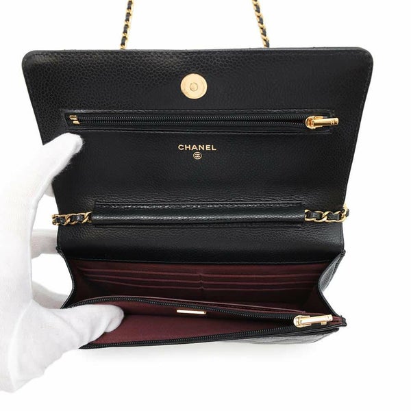シャネル チェーンウォレット クラシック マトラッセ ココマーク キャビアスキン AP0250 CHANEL 財布 黒