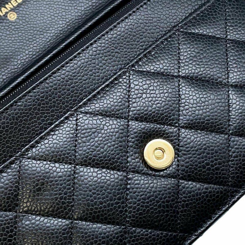 シャネル チェーンウォレット クラシック マトラッセ ココマーク キャビアスキン AP0250 CHANEL 財布 黒