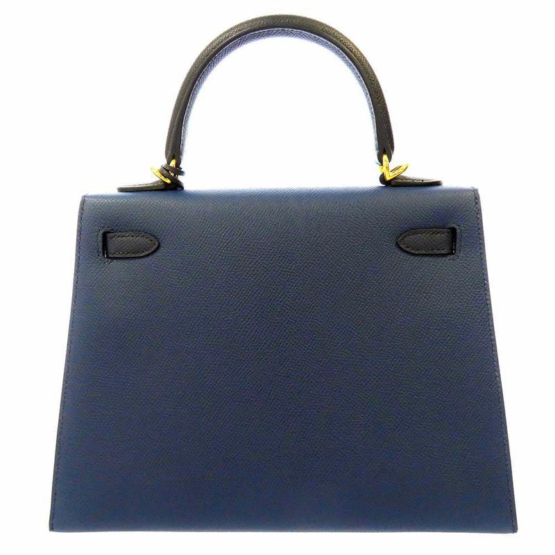エルメス ケリー25 外縫い ブルードプリュス/ブルーインディゴ/ブラック/ゴールド金具 ヴォーエプソン B刻印 2way