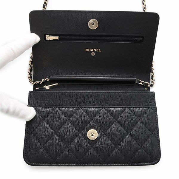 シャネル チェーンウォレット マトラッセ ココマーク ハート キャビアスキン CHANEL 財布 黒
