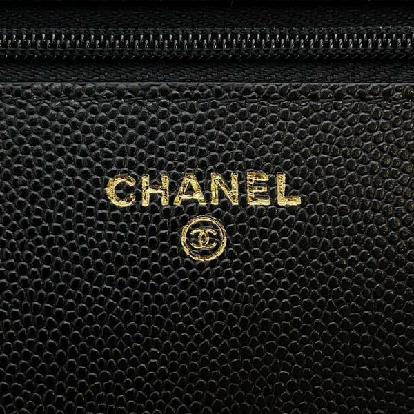 シャネル チェーンウォレット マトラッセ ココマーク ハート キャビアスキン CHANEL 財布 黒