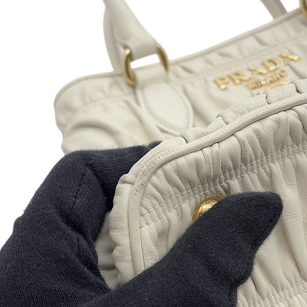 プラダ ハンドバッグ ギャザー ロゴ レザー 1BA172 PRADA 2wayショルダーバッグ 白