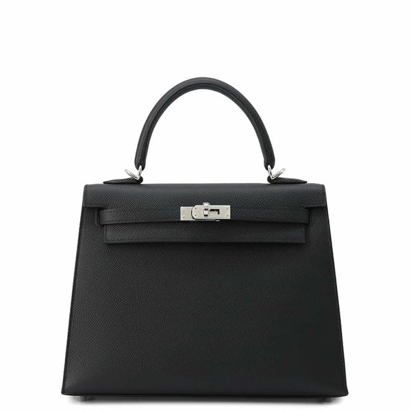 エルメス ハンドバッグ ケリー25 外縫い ブラック/シルバー金具 エプソン U刻印 2wayショルダー 黒