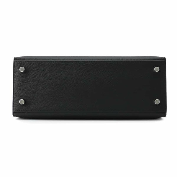 エルメス ハンドバッグ ケリー25 外縫い ブラック/シルバー金具 エプソン U刻印 2wayショルダー 黒