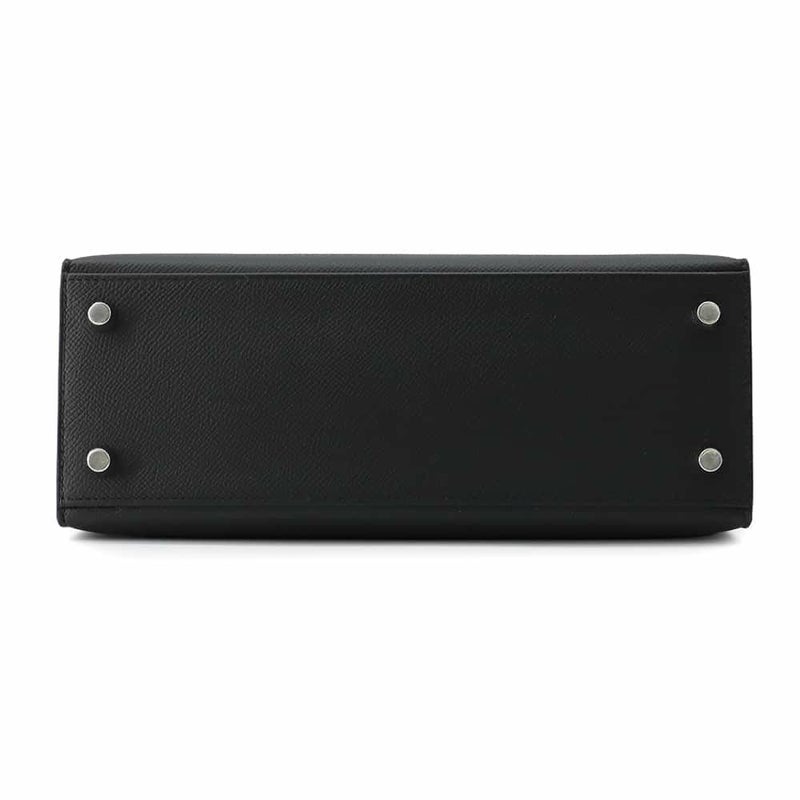 エルメス ハンドバッグ ケリー25 外縫い ブラック/シルバー金具 エプソン U刻印 2wayショルダー 黒