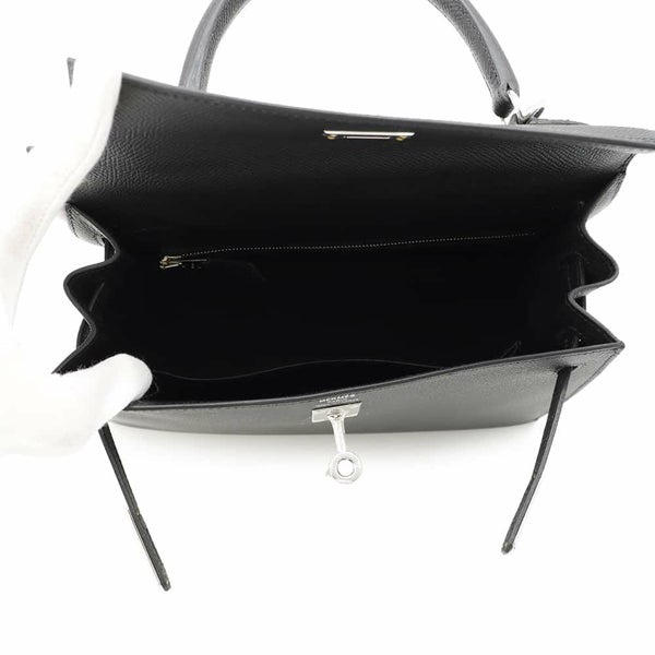 エルメス ハンドバッグ ケリー25 外縫い ブラック/シルバー金具 エプソン U刻印 2wayショルダー 黒