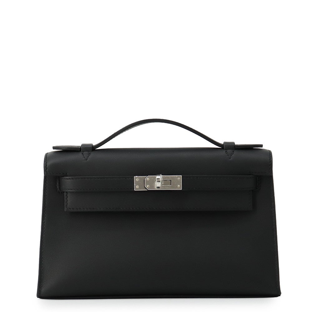 エルメス ハンドバッグ ポシェットケリー ブラック/シルバー金具