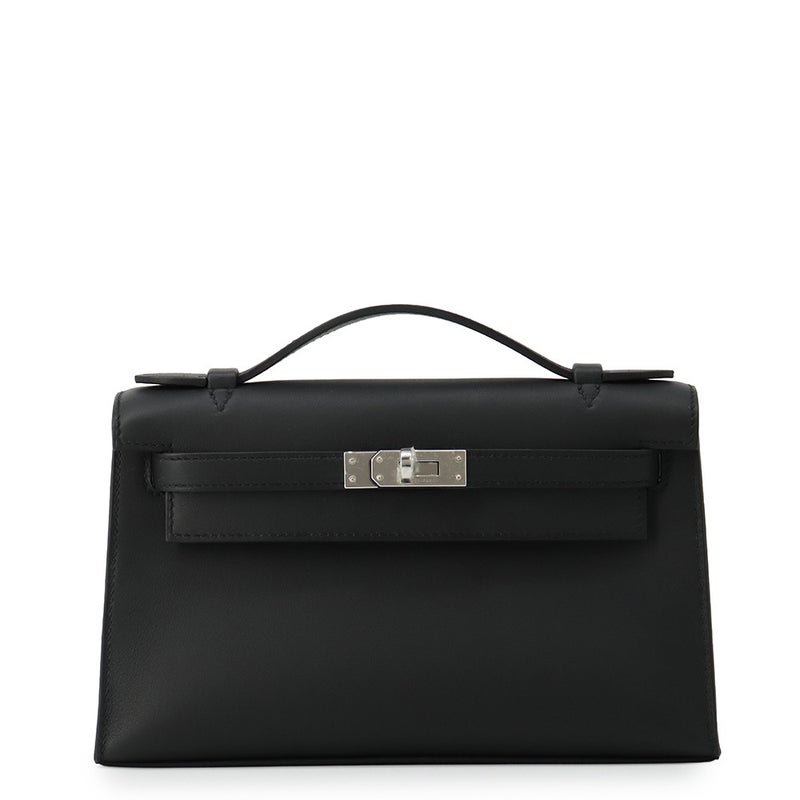 エルメス ハンドバッグ ポシェットケリー ブラック/シルバー金具 スイフト K刻印 HERMES バッグ 黒