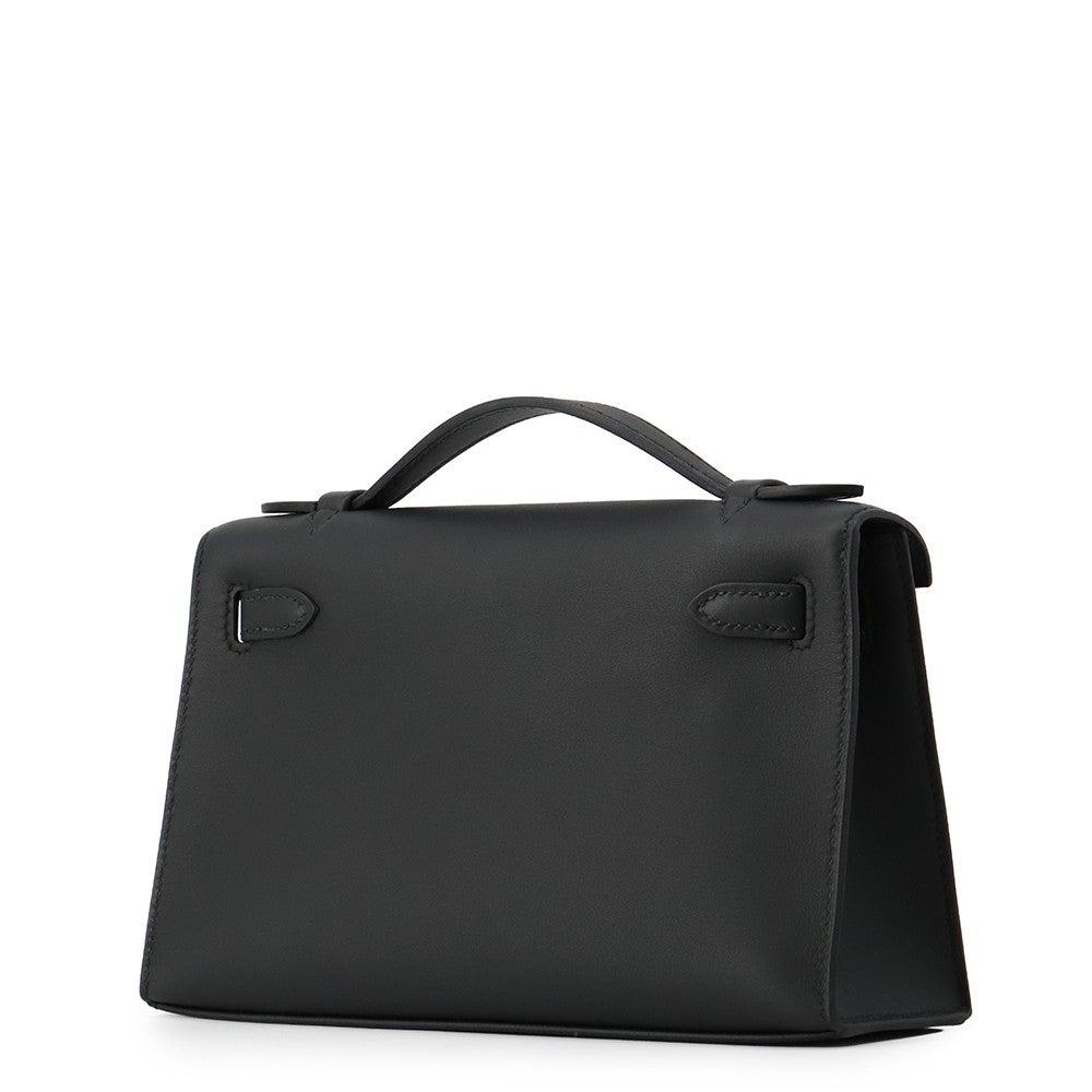 エルメス ハンドバッグ ポシェットケリー ブラック/シルバー金具