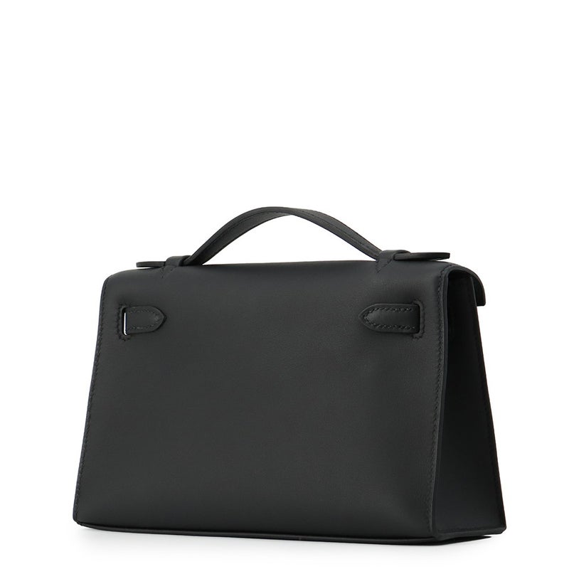 エルメス ハンドバッグ ポシェットケリー ブラック/シルバー金具 スイフト K刻印 HERMES バッグ 黒