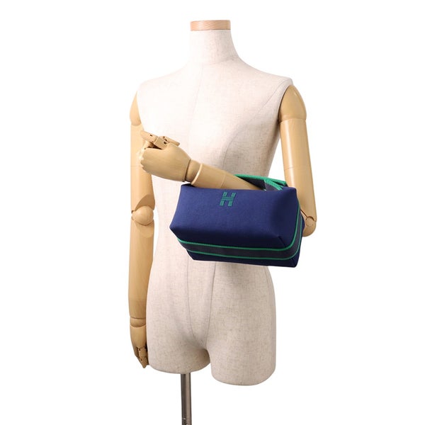 エルメス ポーチ ブリッド・ア・ブラックPM マリン/シルバー金具 キャンバス HERMES 小物入れ