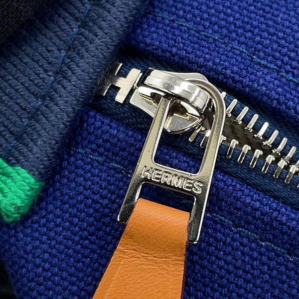 エルメス ポーチ ブリッド・ア・ブラックPM マリン/シルバー金具 キャンバス HERMES 小物入れ