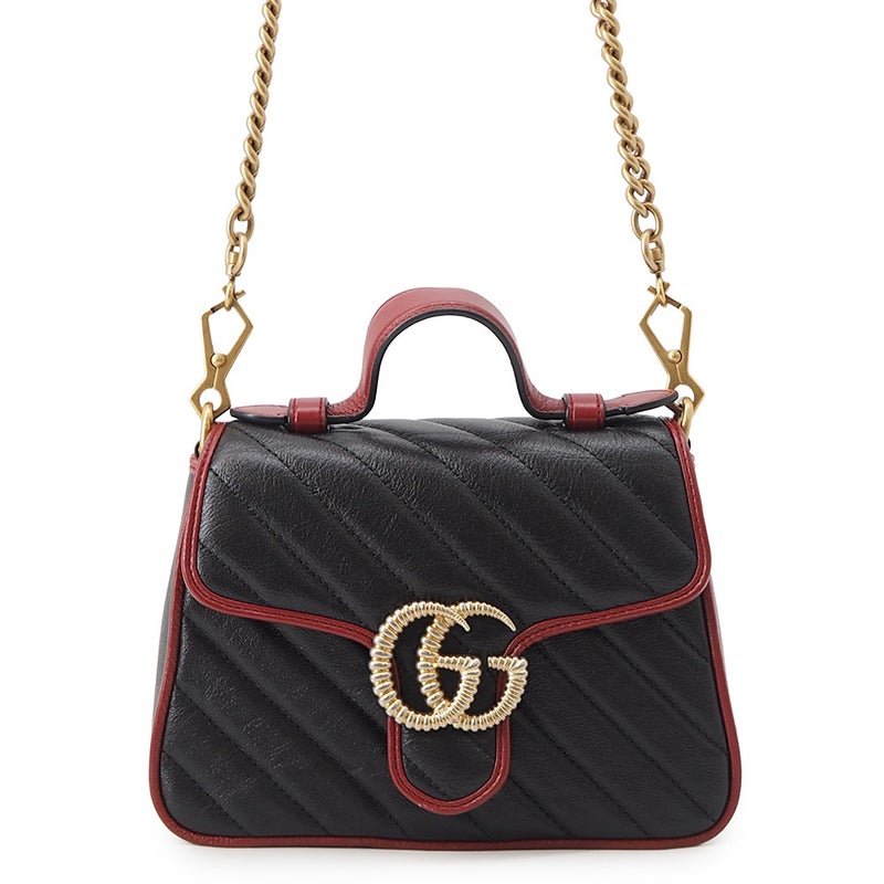 グッチ ハンドバッグ GGマーモント ミニ トップハンドルバッグ レザー 583571 GUCCI 2wayショルダーバッグ 黒