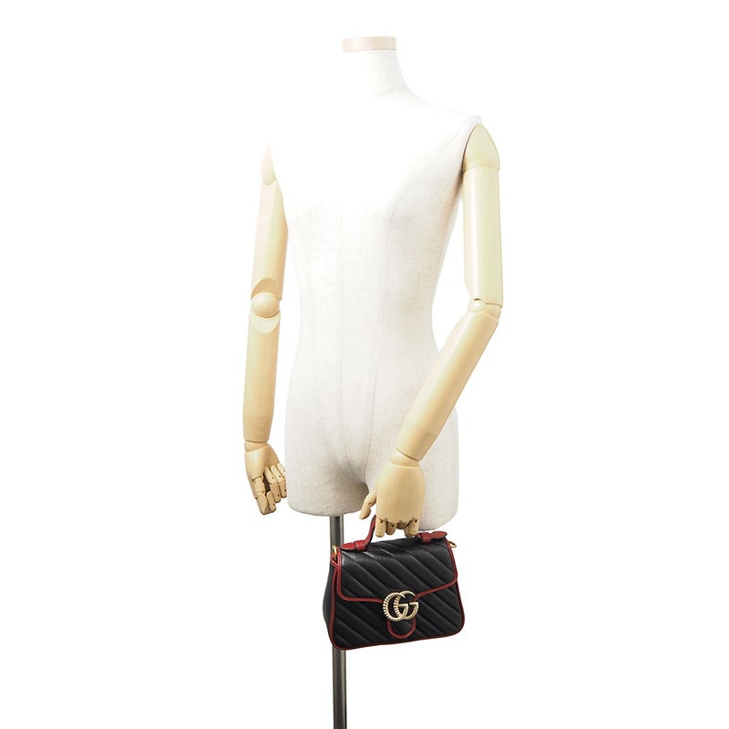 グッチ ハンドバッグ GGマーモント ミニ トップハンドルバッグ レザー 583571 GUCCI 2wayショルダーバッグ 黒