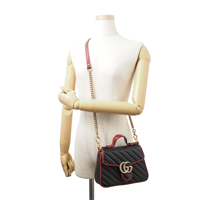 グッチ ハンドバッグ GGマーモント ミニ トップハンドルバッグ レザー 583571 GUCCI 2wayショルダーバッグ 黒