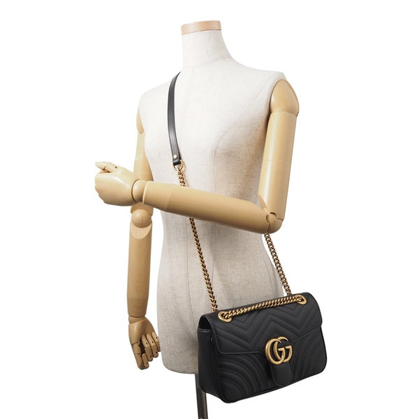 グッチ チェーンショルダーバッグ GGマーモント ミディアム キルティング レザー 443497 GUCCI バッグ 黒
