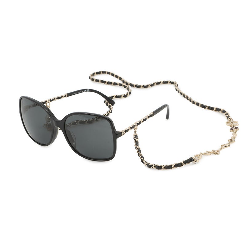 シャネル サングラス スクエア シェイプ ロゴチェーン付き カメリア ココマーク A40911 CHANEL アイウェア 黒