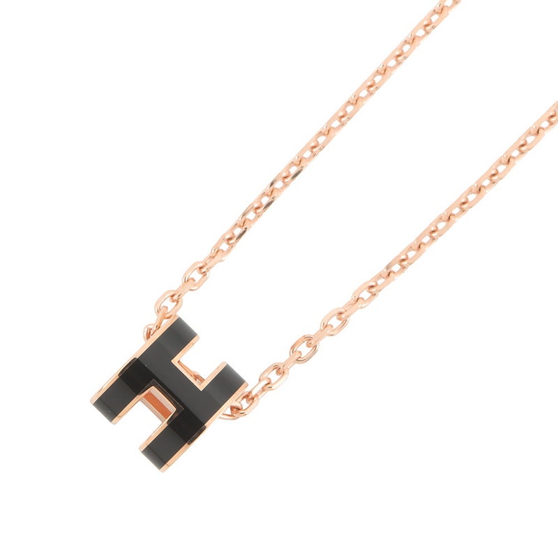 エルメス ネックレス ミニ・ポップアッシュ ブラック/ピンクゴールド金具 HERMES アクセサリー ポップH 黒