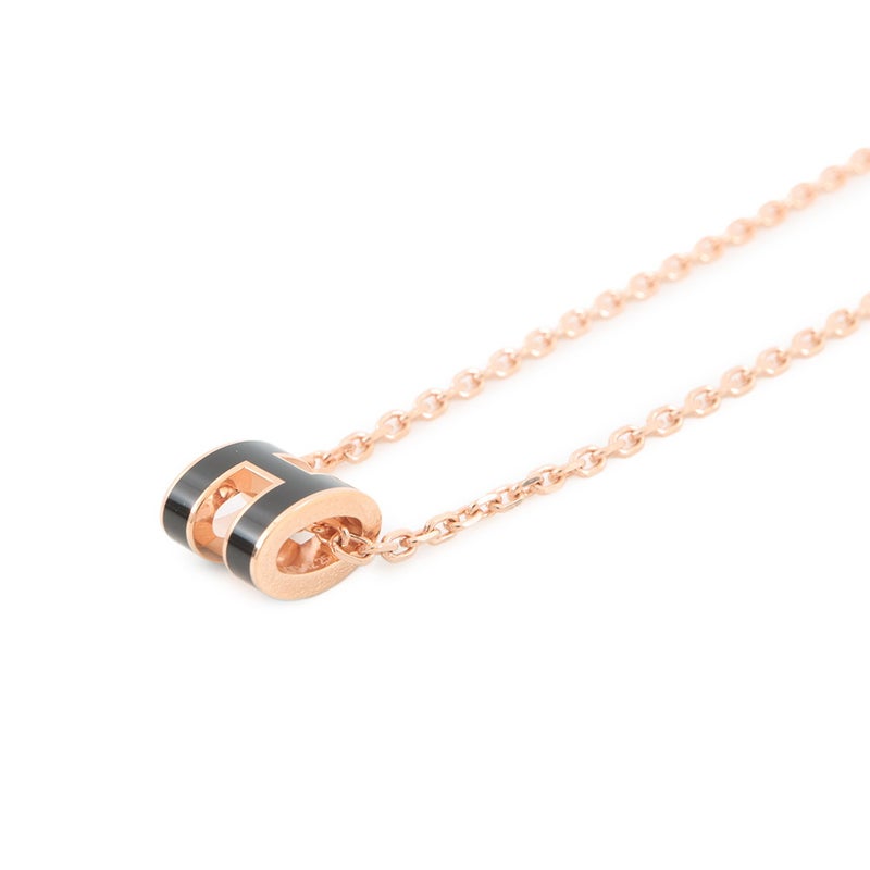 エルメス ネックレス ミニ・ポップアッシュ ブラック/ピンクゴールド金具 HERMES アクセサリー ポップH 黒
