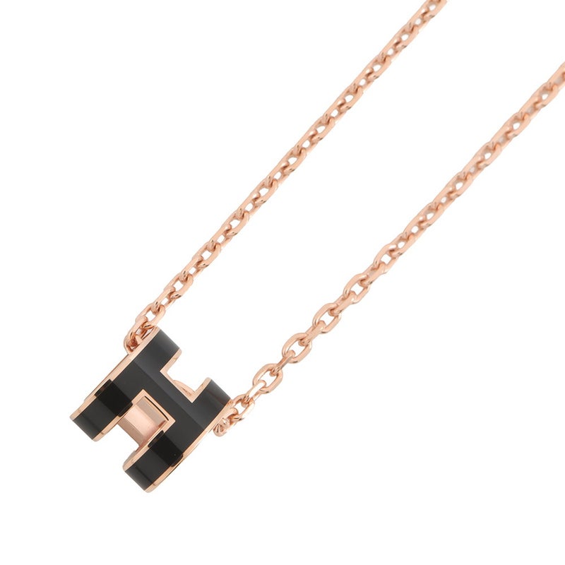 エルメス ネックレス ミニ・ポップアッシュ ブラック/ピンクゴールド金具 HERMES アクセサリー ポップH 黒