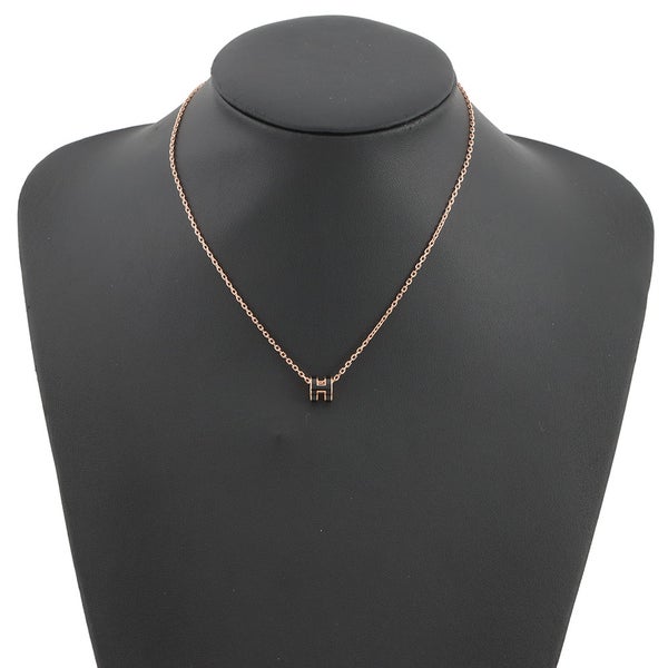 エルメス ネックレス ミニ・ポップアッシュ ブラック/ピンクゴールド金具 HERMES アクセサリー ポップH 黒